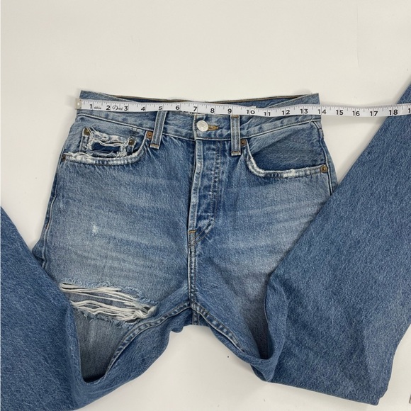 RE/DONE high rise ripped stovepipe designer jeans 25 Button Fly in The Wash - Picture 9 of 15